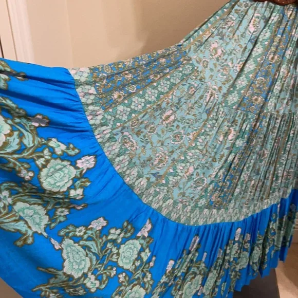 FREE PEOPLE Blue Boho Floral Print Crinkle Maxi Dress Teal Hanalei Bay - Picture 10 of 16